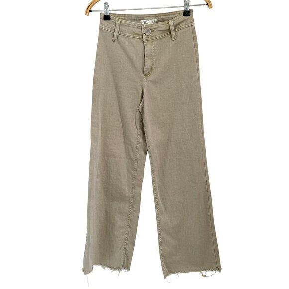 Oat High-Waisted Wide-Leg Jeans Khaki Color Pants With Frayed Hem - Picture 1 of 9